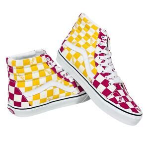 Vans Sk8-Hi Classic Sneaker Shoes Men 9 Women 10.5 Checkered Yellow Red White